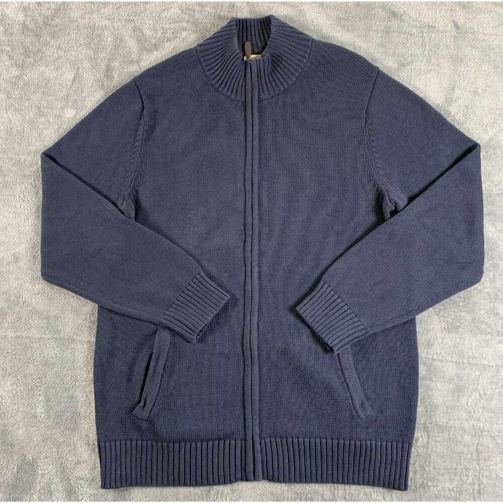 VINTAGE LL Bean Cardigan Sweater Mens L-Tall Navy Blue Heavyweight Full Zip